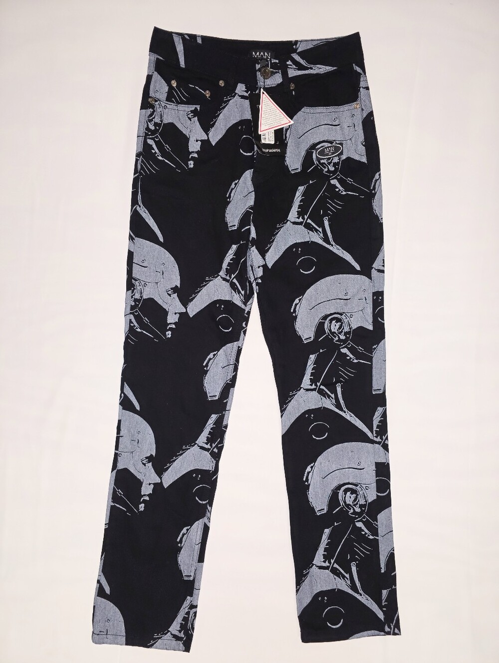 BooHooMAN Straight Leg Robot All Over Print Jeans